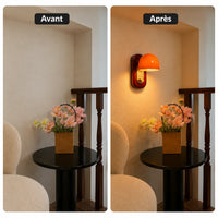 Salon avant et après applique murale orange en verre
