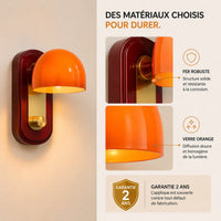 Applique murale fer et verre orange, garantie 2 ans