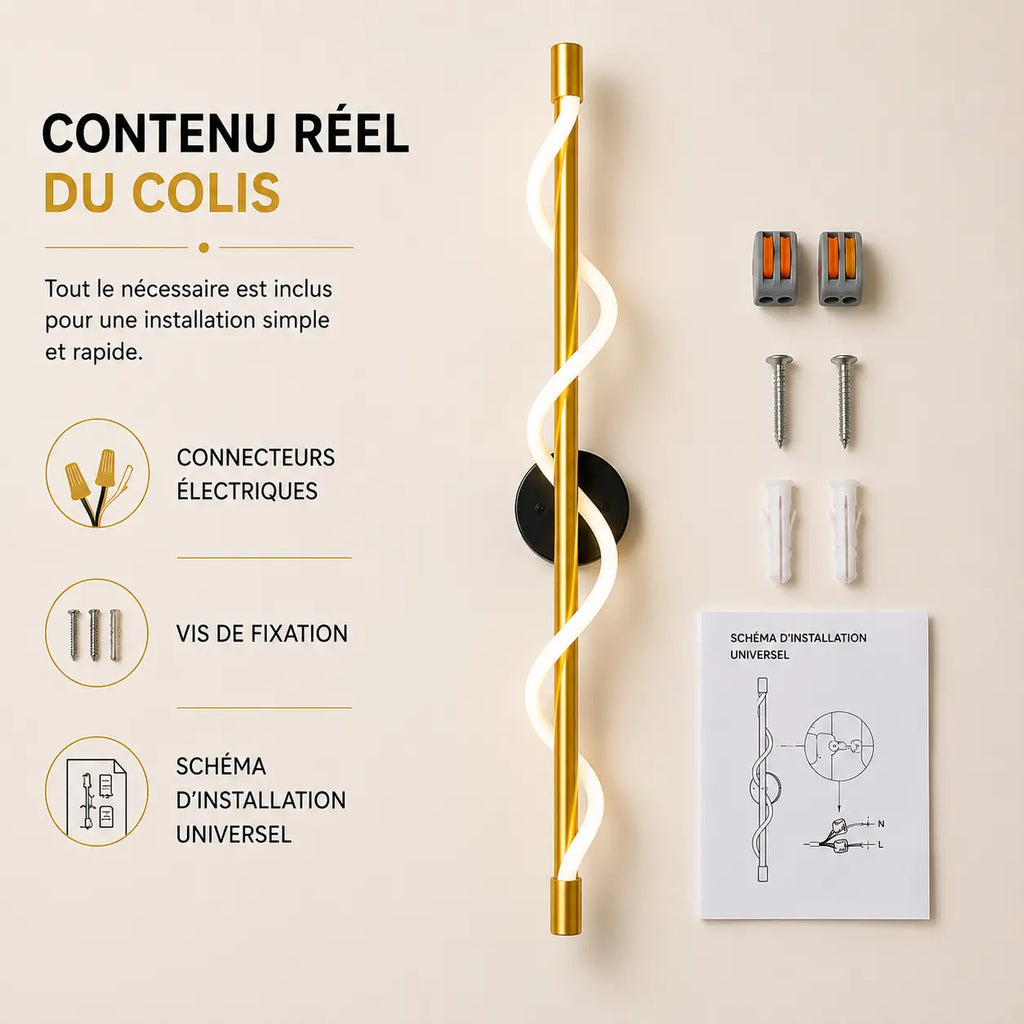 Contenu du colis applique murale spirale dorée
