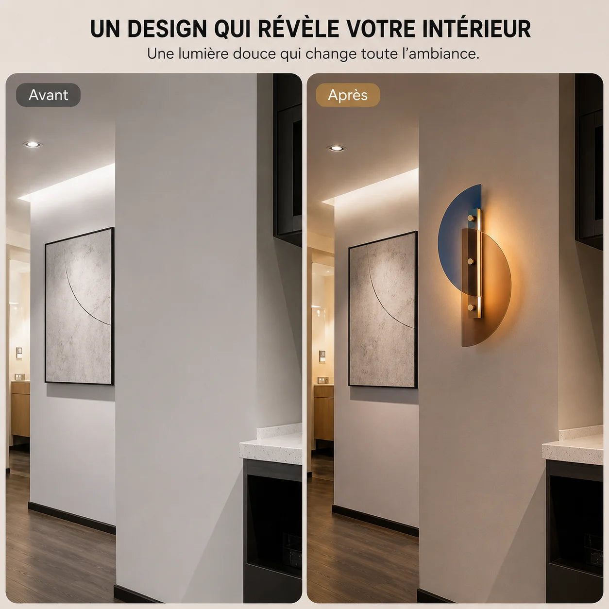 Salon avant et après applique murale en verre sculptural