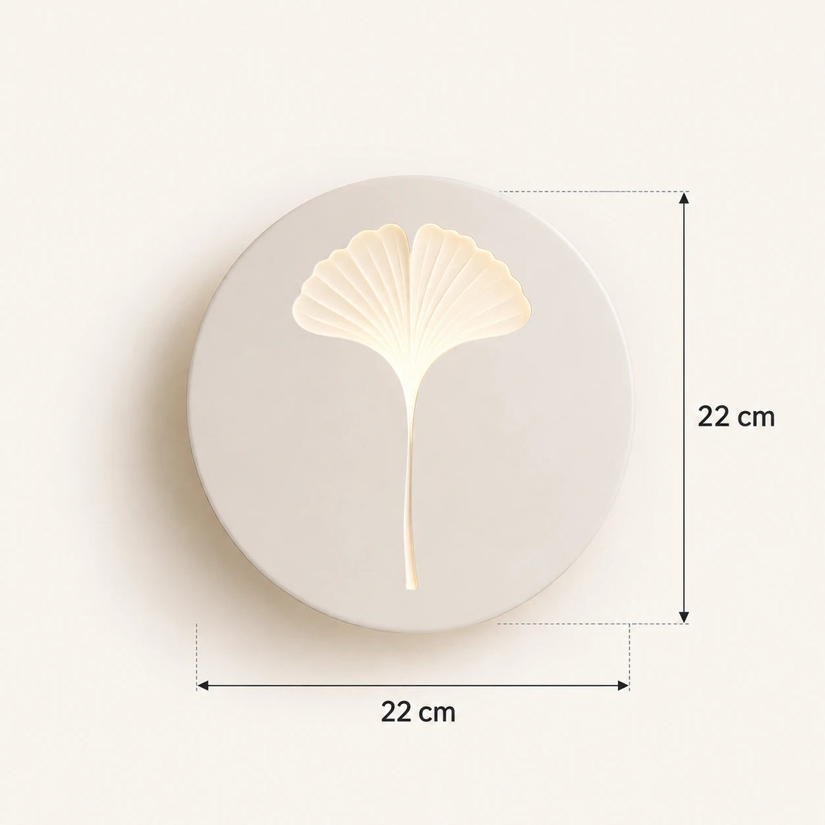 Applique murale chambre LED feuille blanche, dimensions exactes 22x22 cm